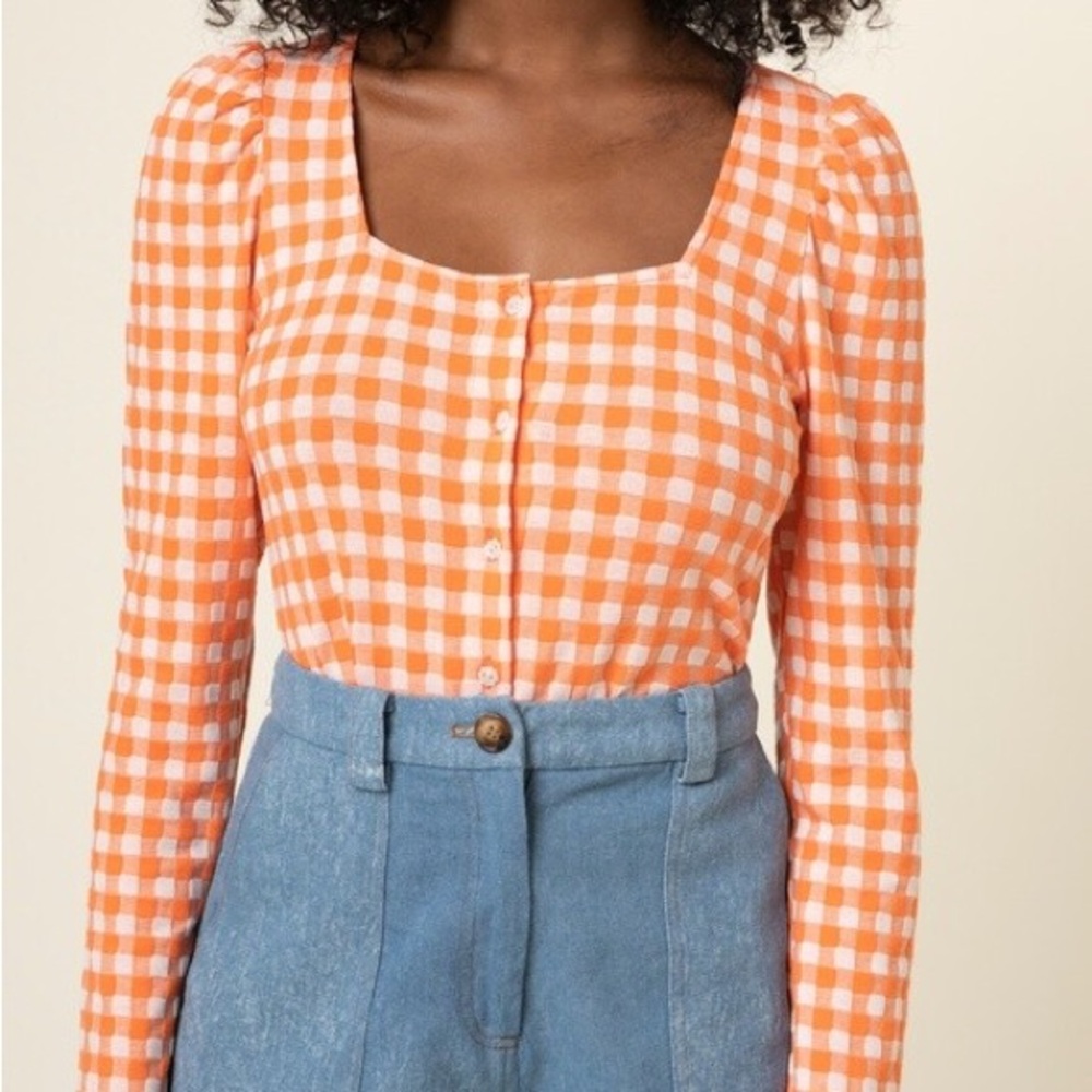 FRNCH Orange Gingham Women's Top size Small